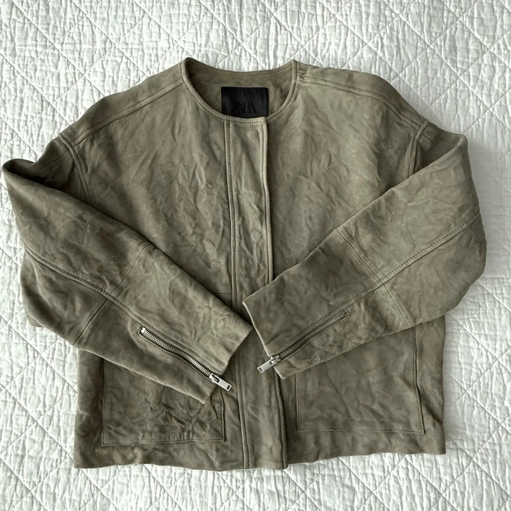 NWOT Zara ZW Collection 100% Suede Leather Jacket - Picture 7 of 12